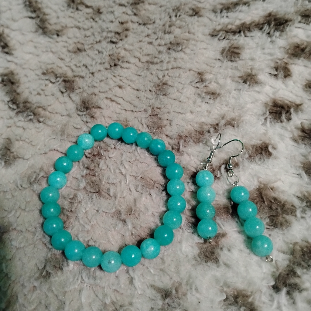 Handmade Pretty Two Piece Bright Teal Bracelet And Earring Jewelry Set